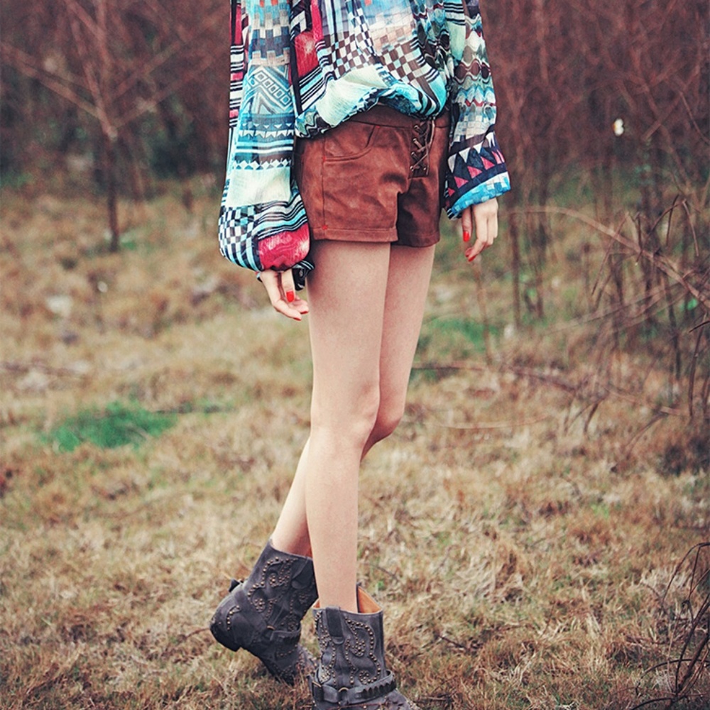 Aporia.As Aztec Bohemian Faux Suede Hot Shorts S